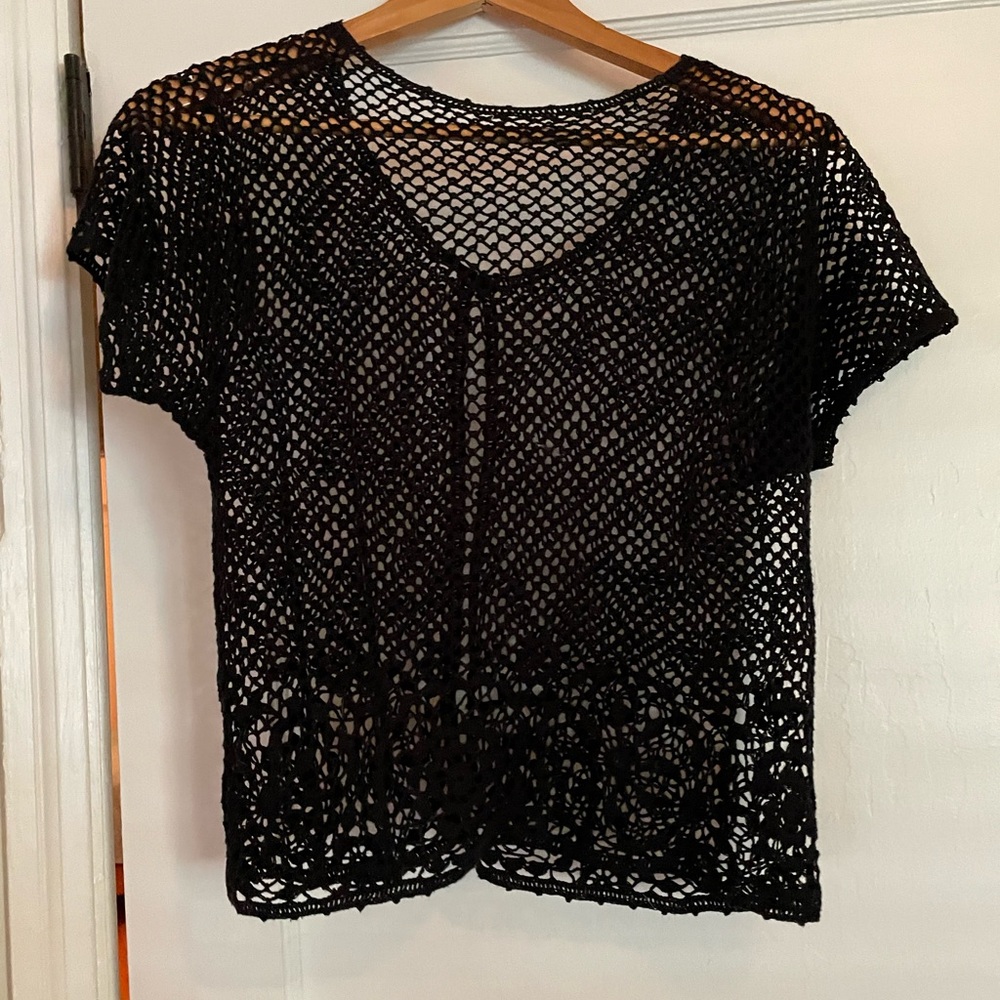 Black Mesh Short Sleeve Top